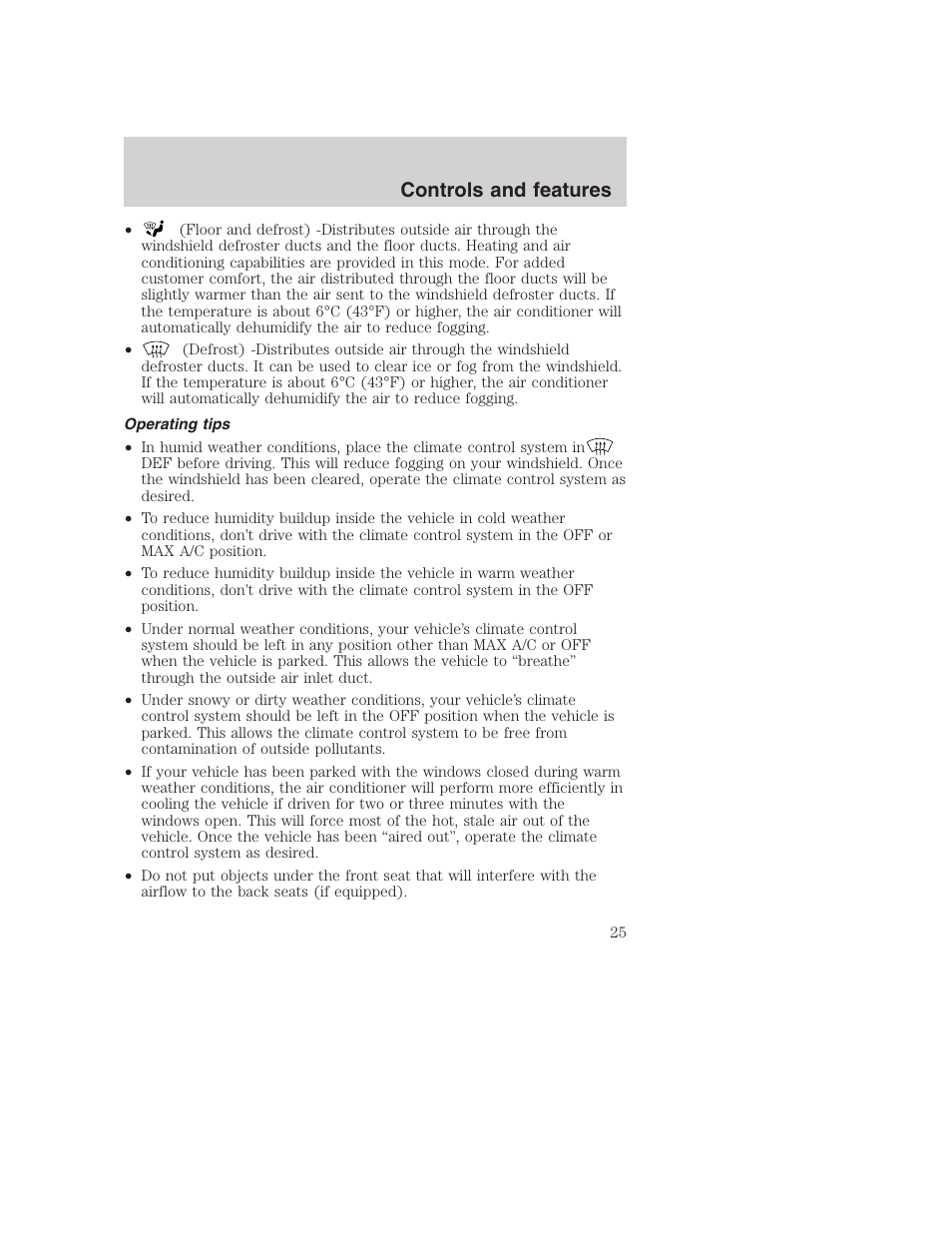 Controls and features | FORD 2001 Excursion v.2 User Manual | Page 25 / 248