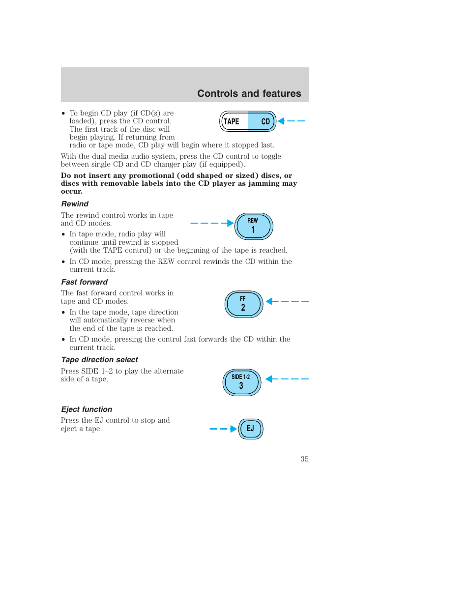 Controls and features | FORD 2001 Excursion v.2 User Manual | Page 35 / 248