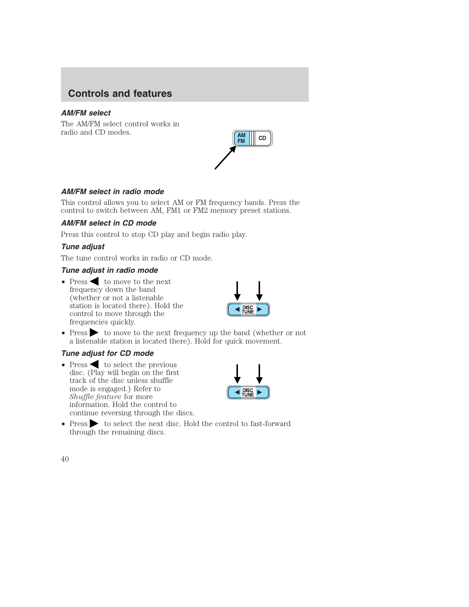 Controls and features | FORD 2001 Excursion v.2 User Manual | Page 40 / 248