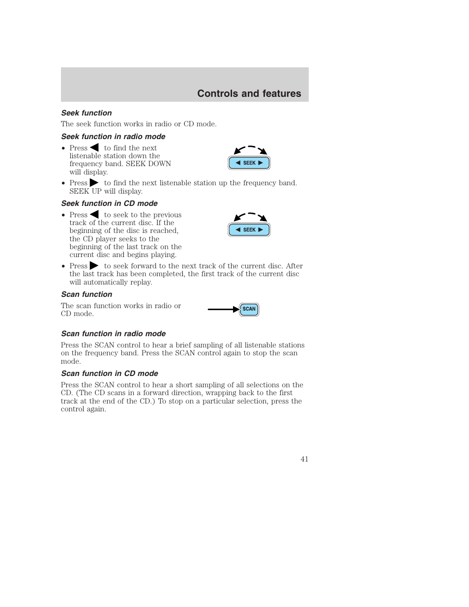 Controls and features | FORD 2001 Excursion v.2 User Manual | Page 41 / 248