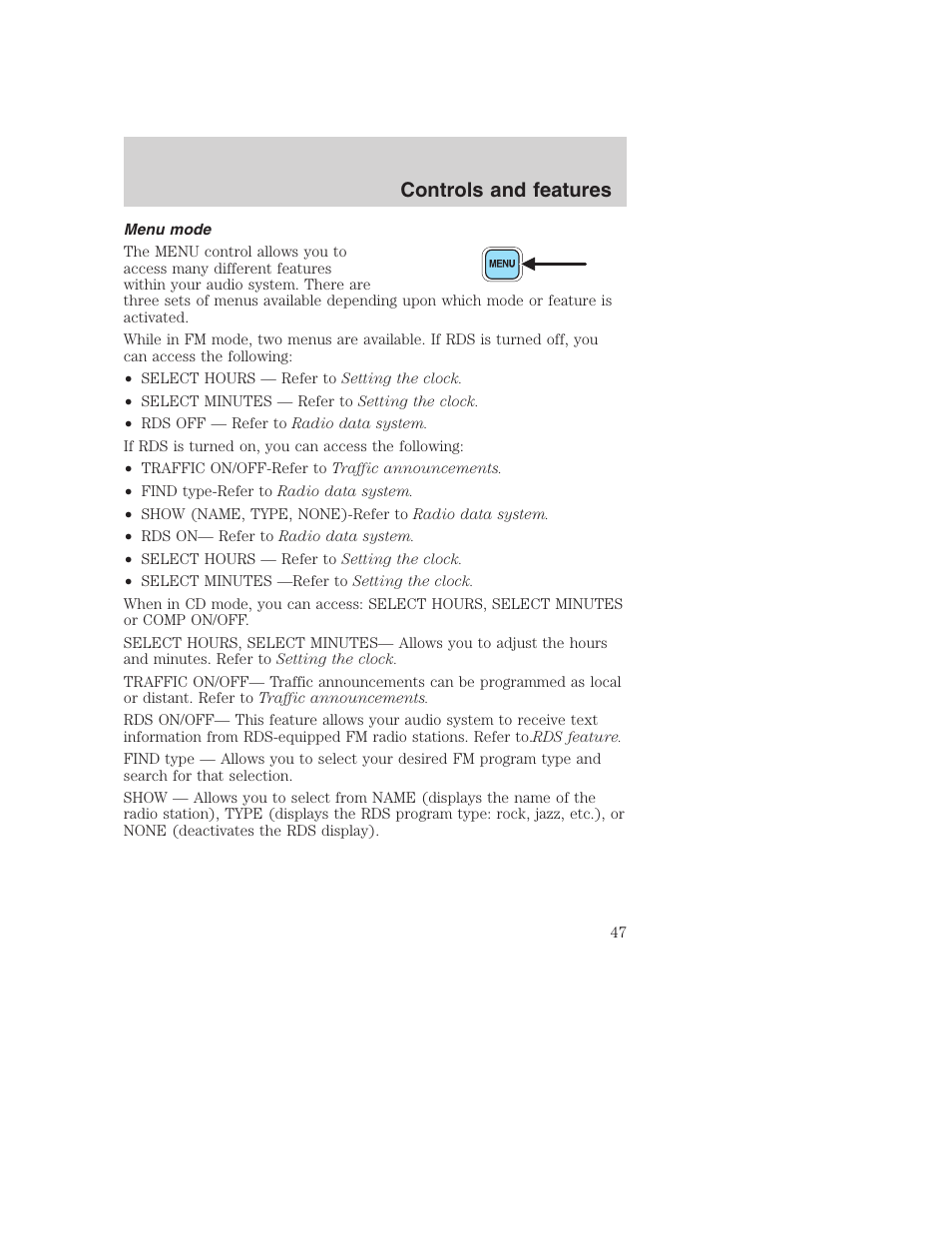 Controls and features | FORD 2001 Excursion v.2 User Manual | Page 47 / 248