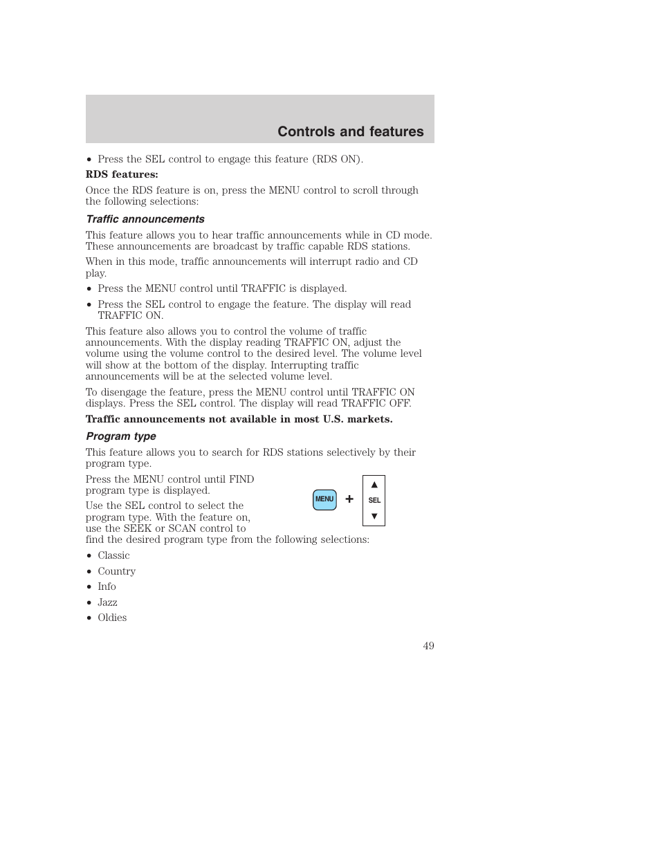 Controls and features | FORD 2001 Excursion v.2 User Manual | Page 49 / 248