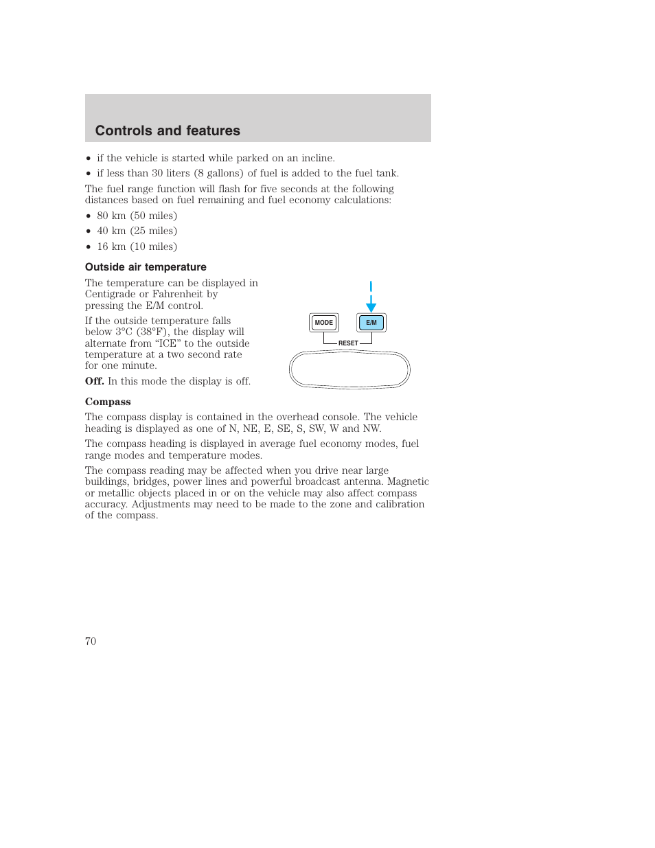 Controls and features | FORD 2001 Excursion v.2 User Manual | Page 70 / 248