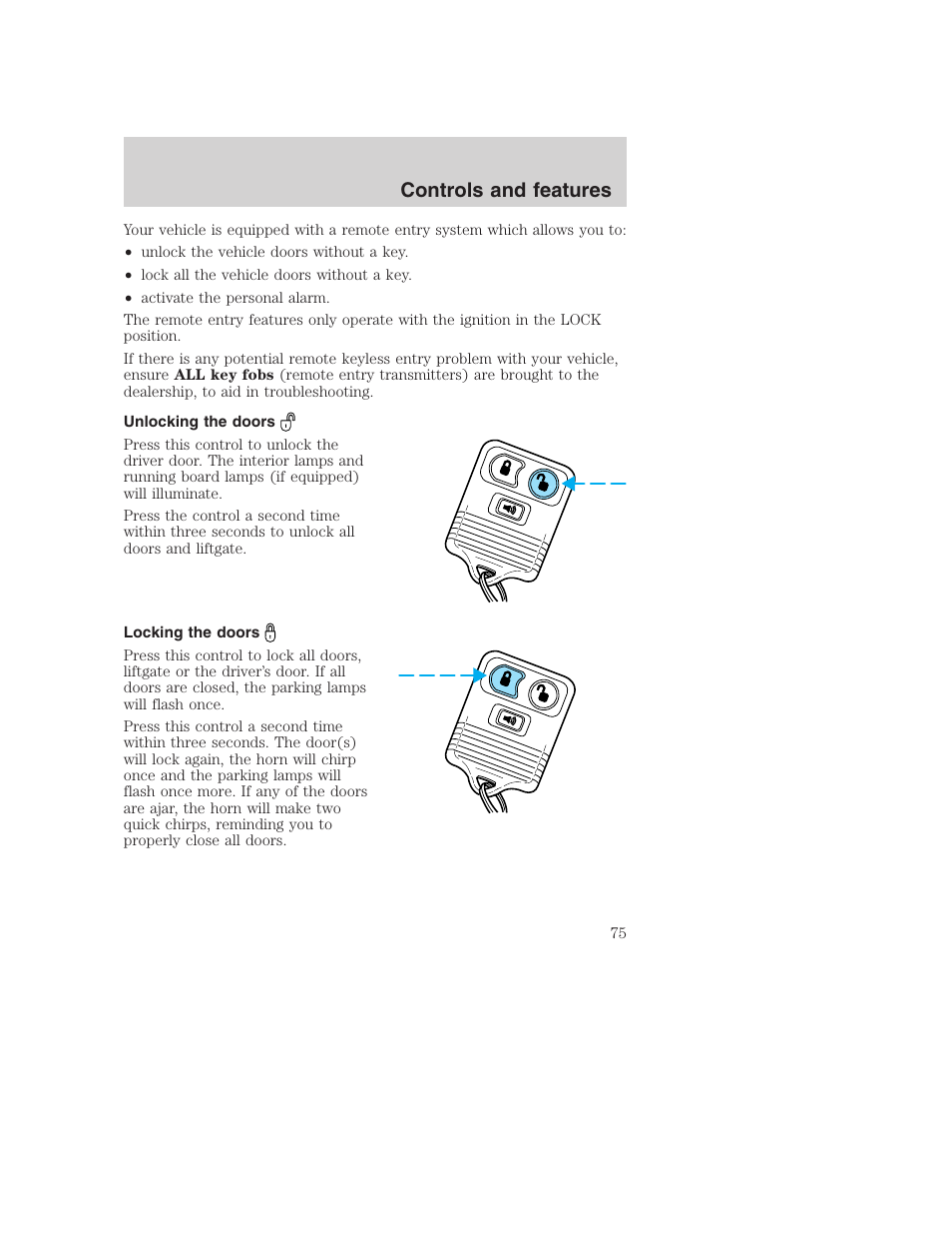 Controls and features | FORD 2001 Excursion v.2 User Manual | Page 75 / 248