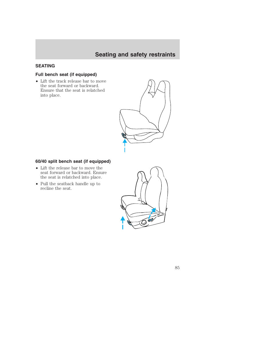 Seating and safety restraints | FORD 2001 Excursion v.2 User Manual | Page 85 / 248