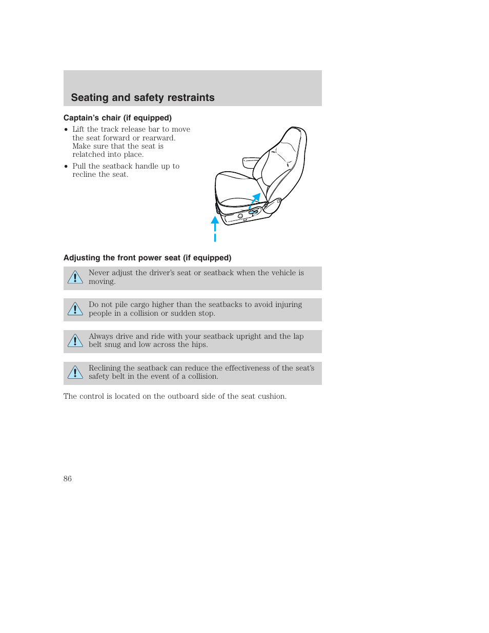 Seating and safety restraints | FORD 2001 Excursion v.2 User Manual | Page 86 / 248
