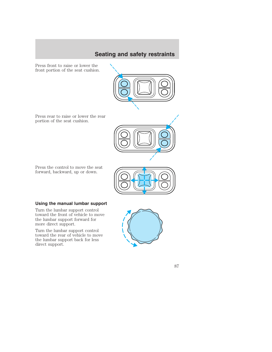 Seating and safety restraints | FORD 2001 Excursion v.2 User Manual | Page 87 / 248