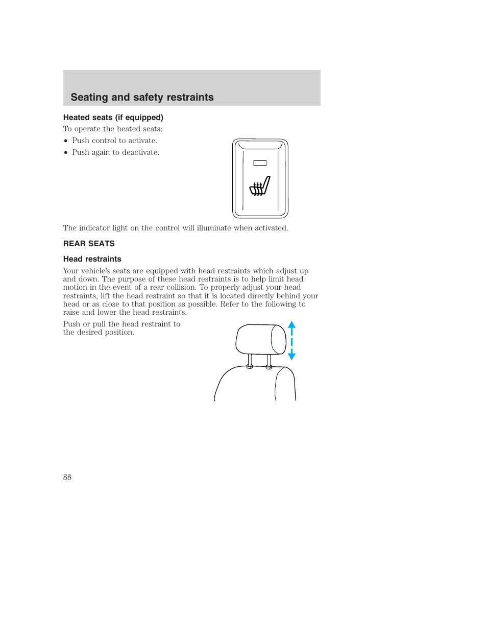 Seating and safety restraints | FORD 2001 Excursion v.2 User Manual | Page 88 / 248