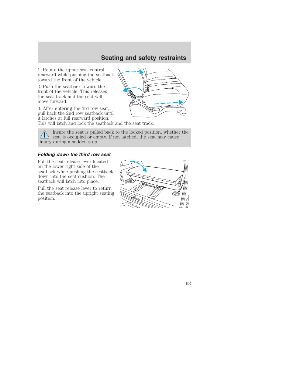 Seating and safety restraints | FORD 2001 Excursion v.2 User Manual | Page 93 / 248