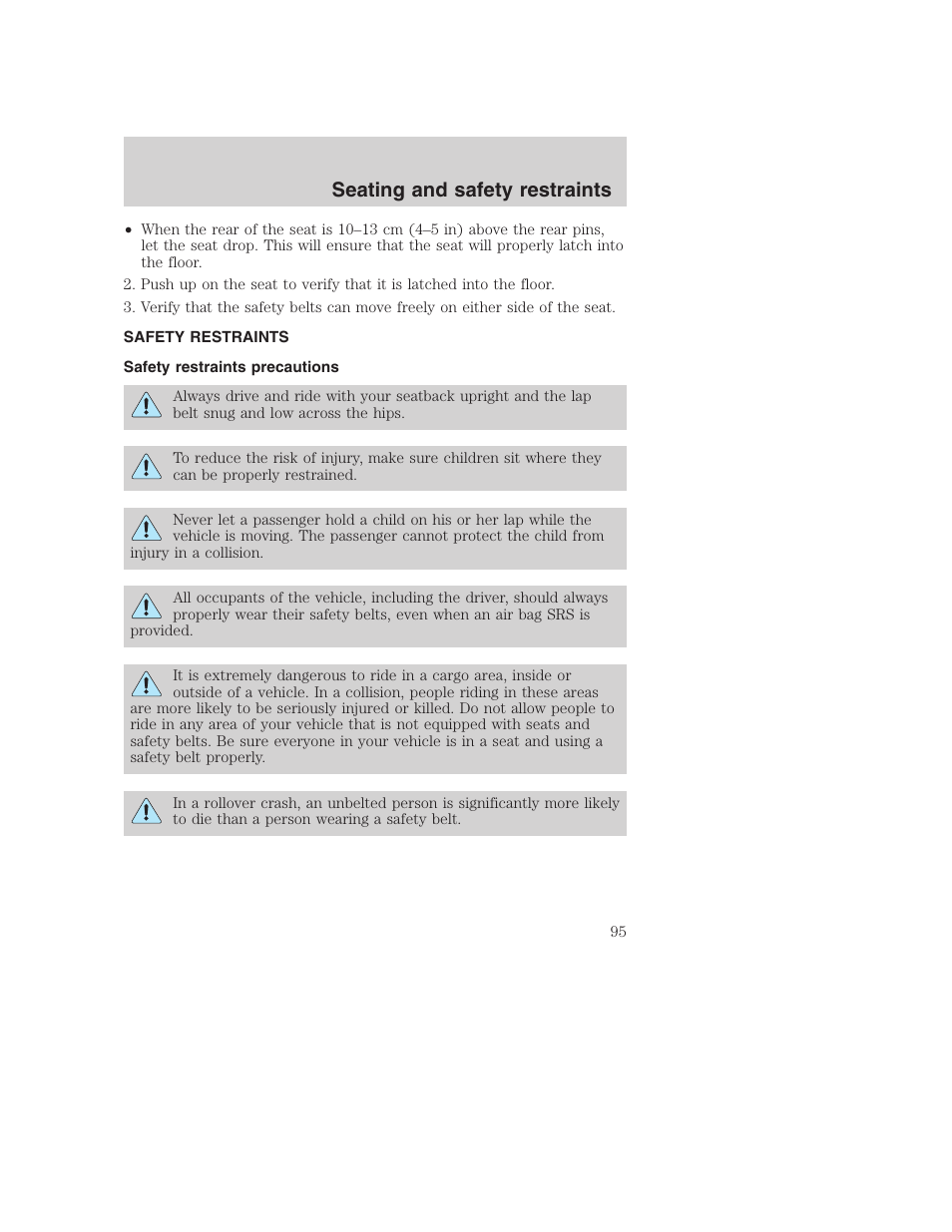 Seating and safety restraints | FORD 2001 Excursion v.2 User Manual | Page 95 / 248