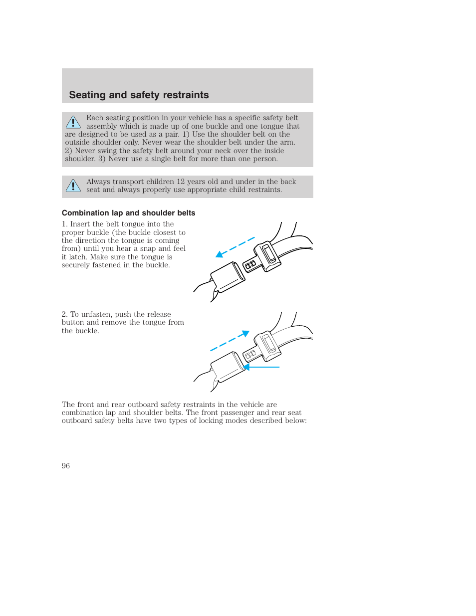 Seating and safety restraints | FORD 2001 Excursion v.2 User Manual | Page 96 / 248