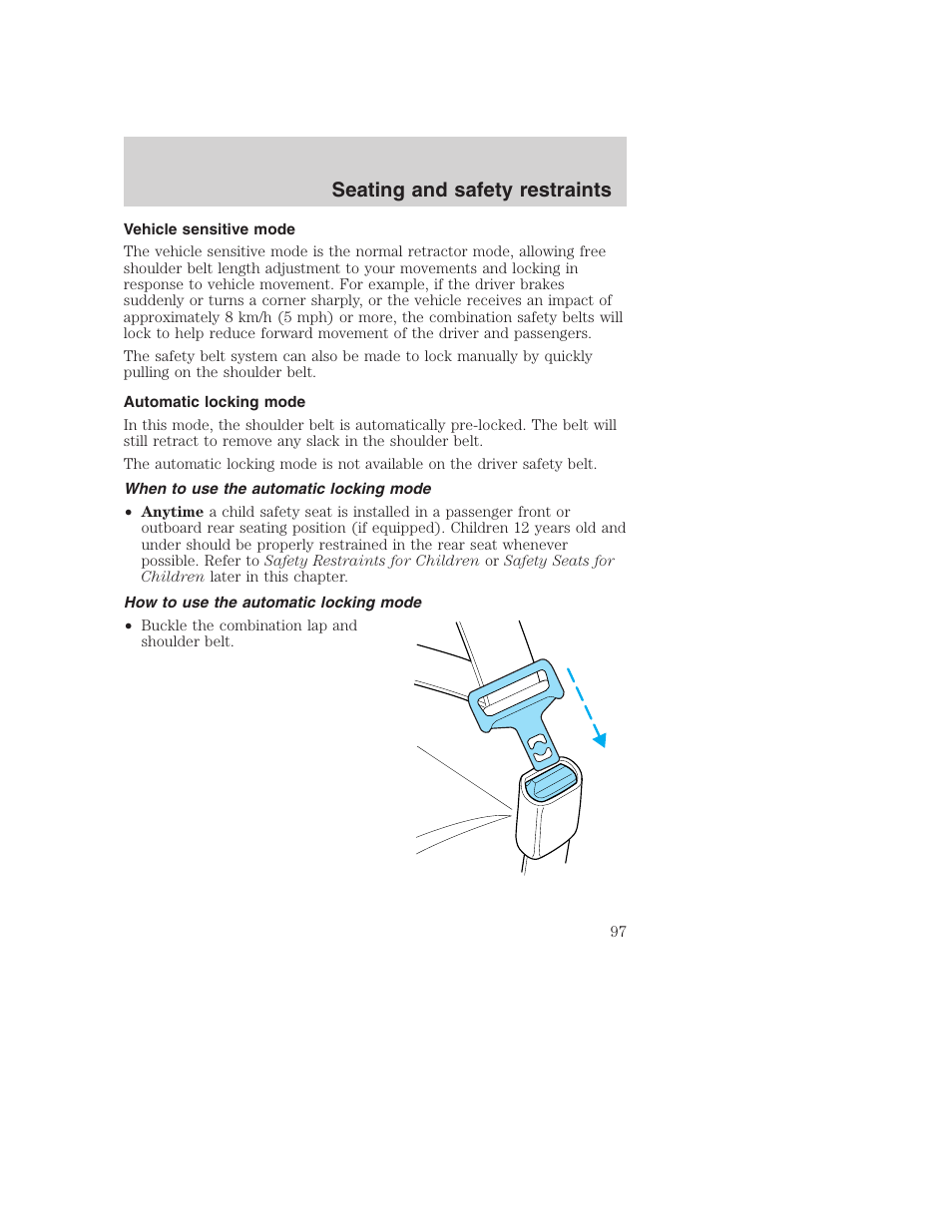 Seating and safety restraints | FORD 2001 Excursion v.2 User Manual | Page 97 / 248