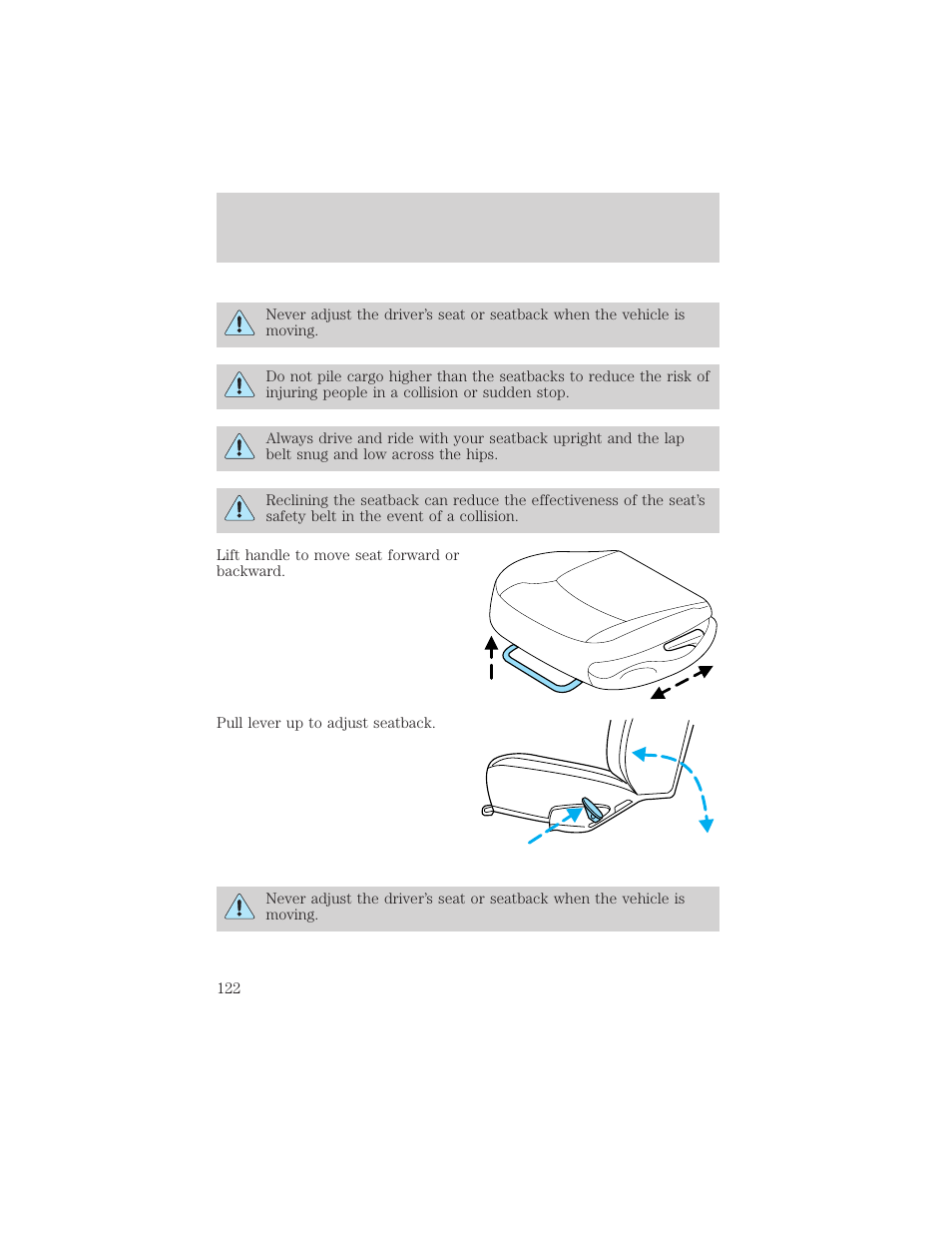 Seating and safety restraints | FORD 2001 Explorer User Manual | Page 122 / 288