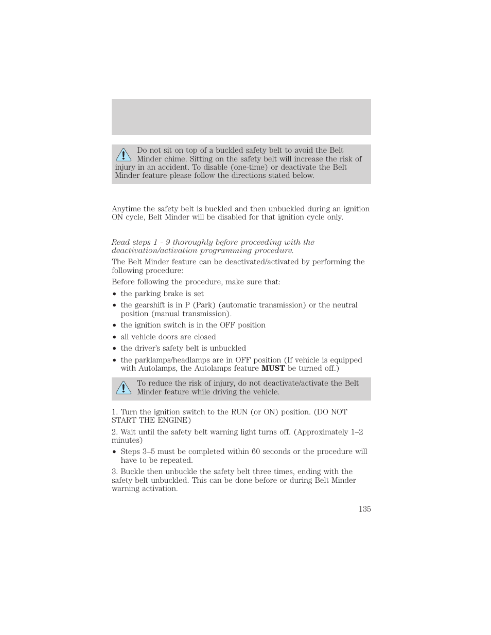 Seating and safety restraints | FORD 2001 Explorer User Manual | Page 135 / 288