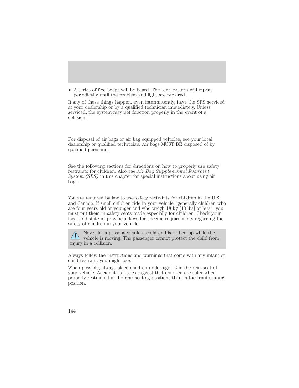 Seating and safety restraints | FORD 2001 Explorer User Manual | Page 144 / 288