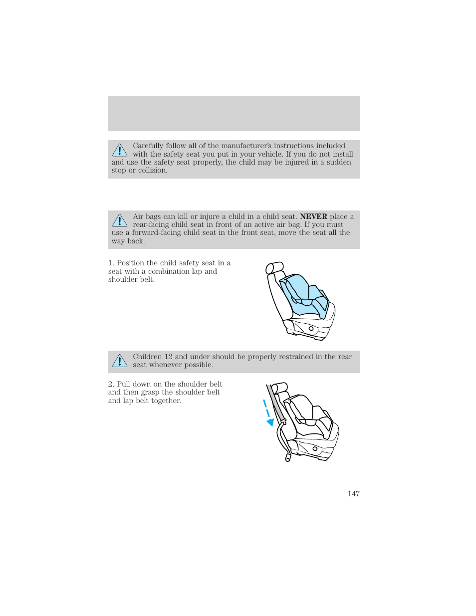 Seating and safety restraints | FORD 2001 Explorer User Manual | Page 147 / 288