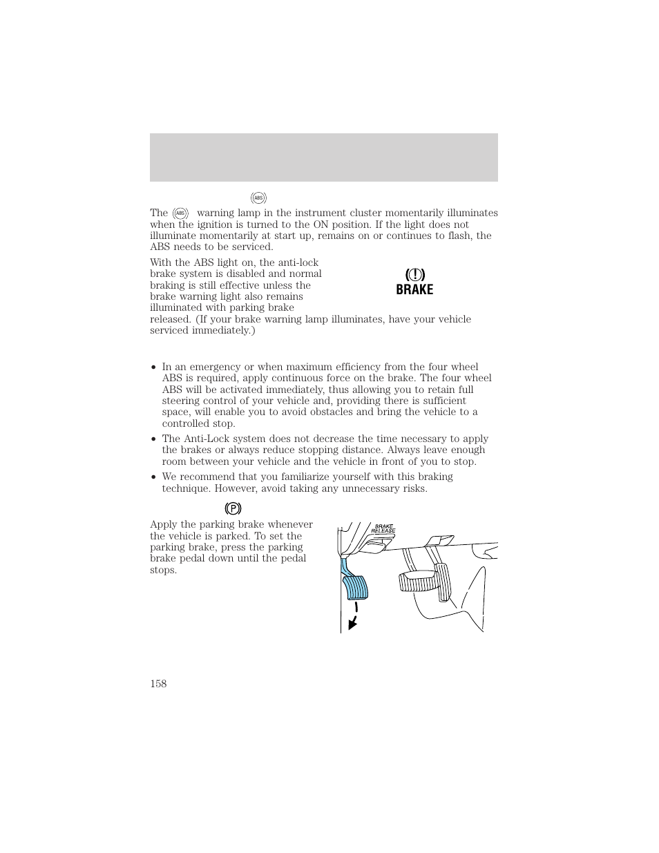 Driving, Brake | FORD 2001 Explorer User Manual | Page 158 / 288