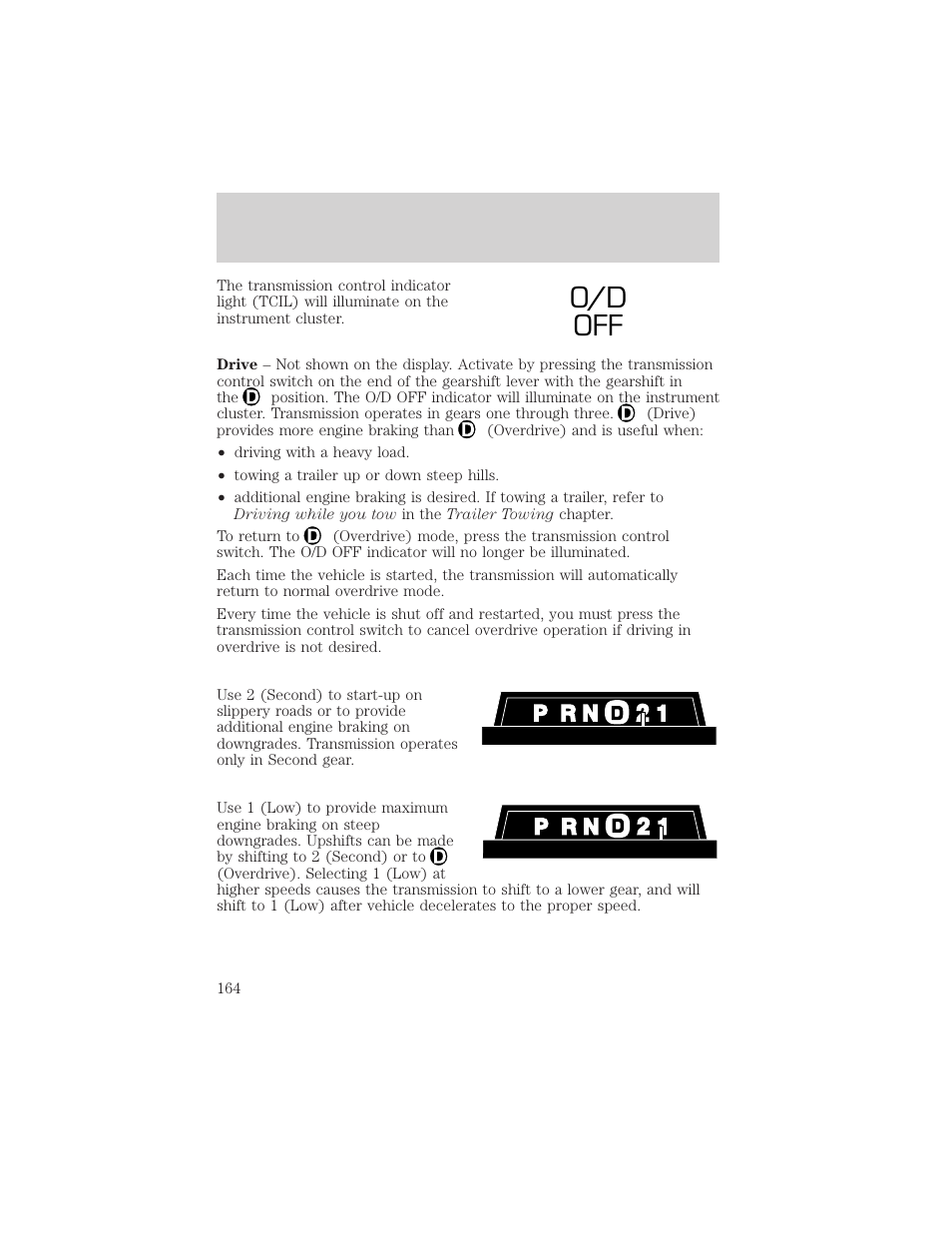 O/d off, Driving | FORD 2001 Explorer User Manual | Page 164 / 288