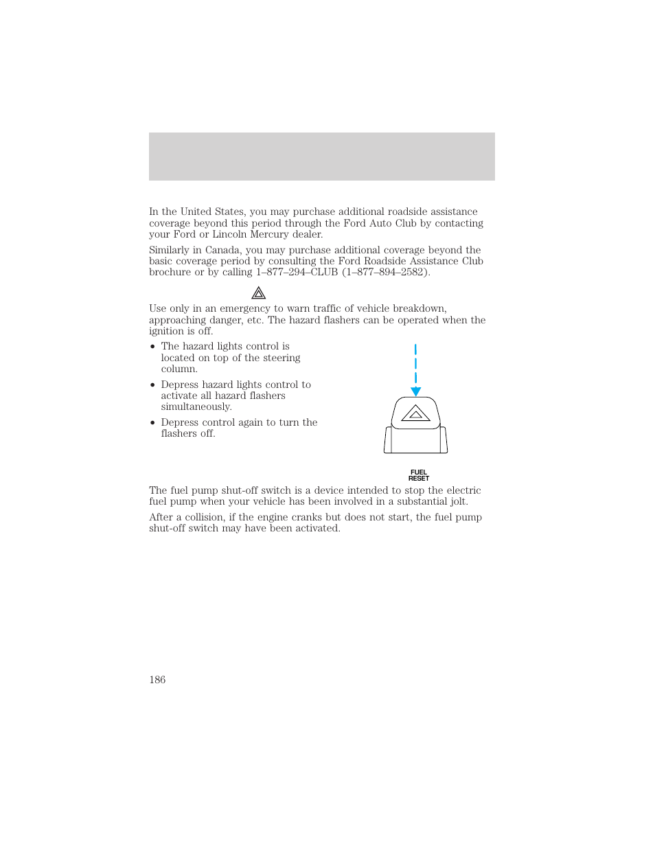 Roadside emergencies | FORD 2001 Explorer User Manual | Page 186 / 288