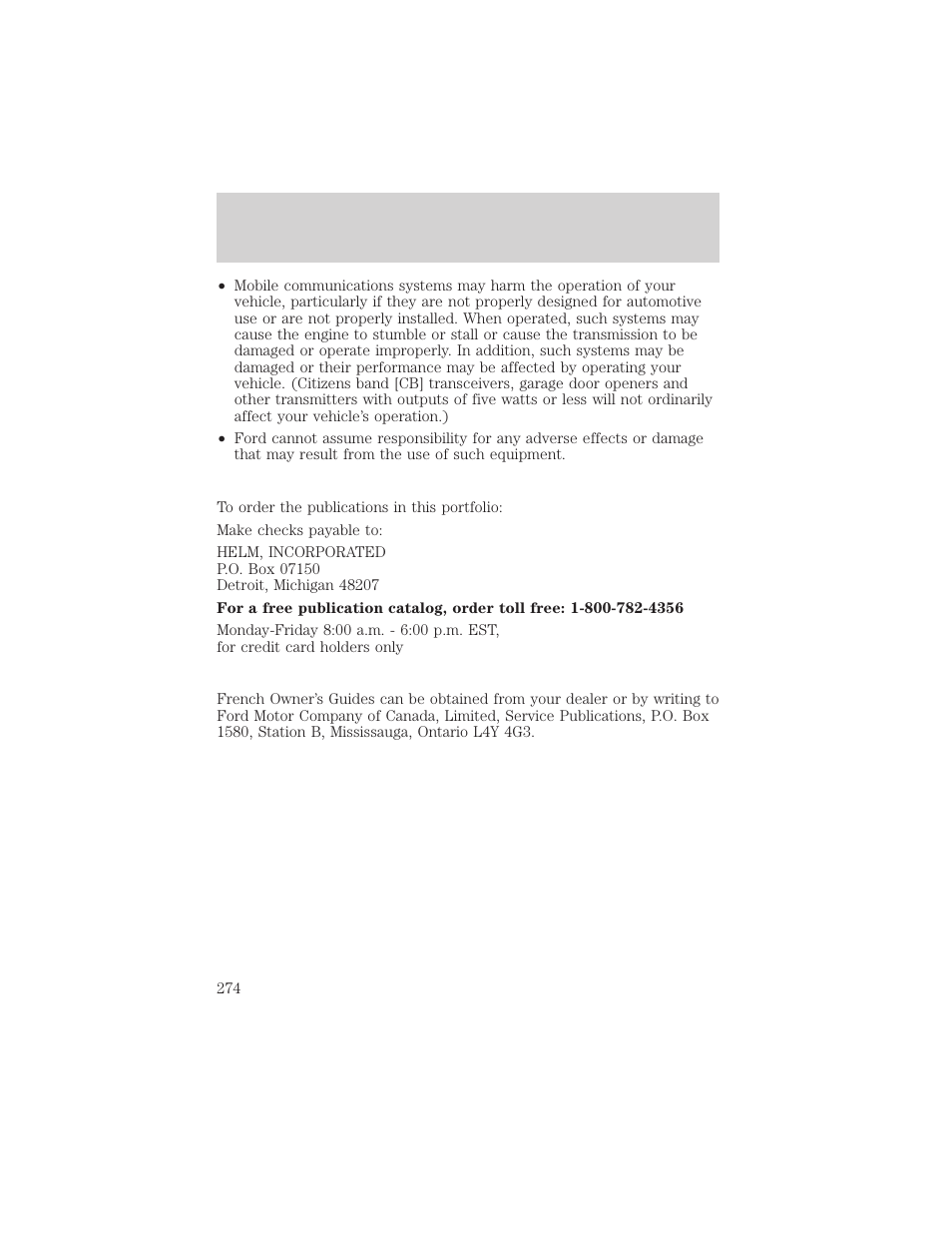 Customer assistance | FORD 2001 Explorer User Manual | Page 274 / 288