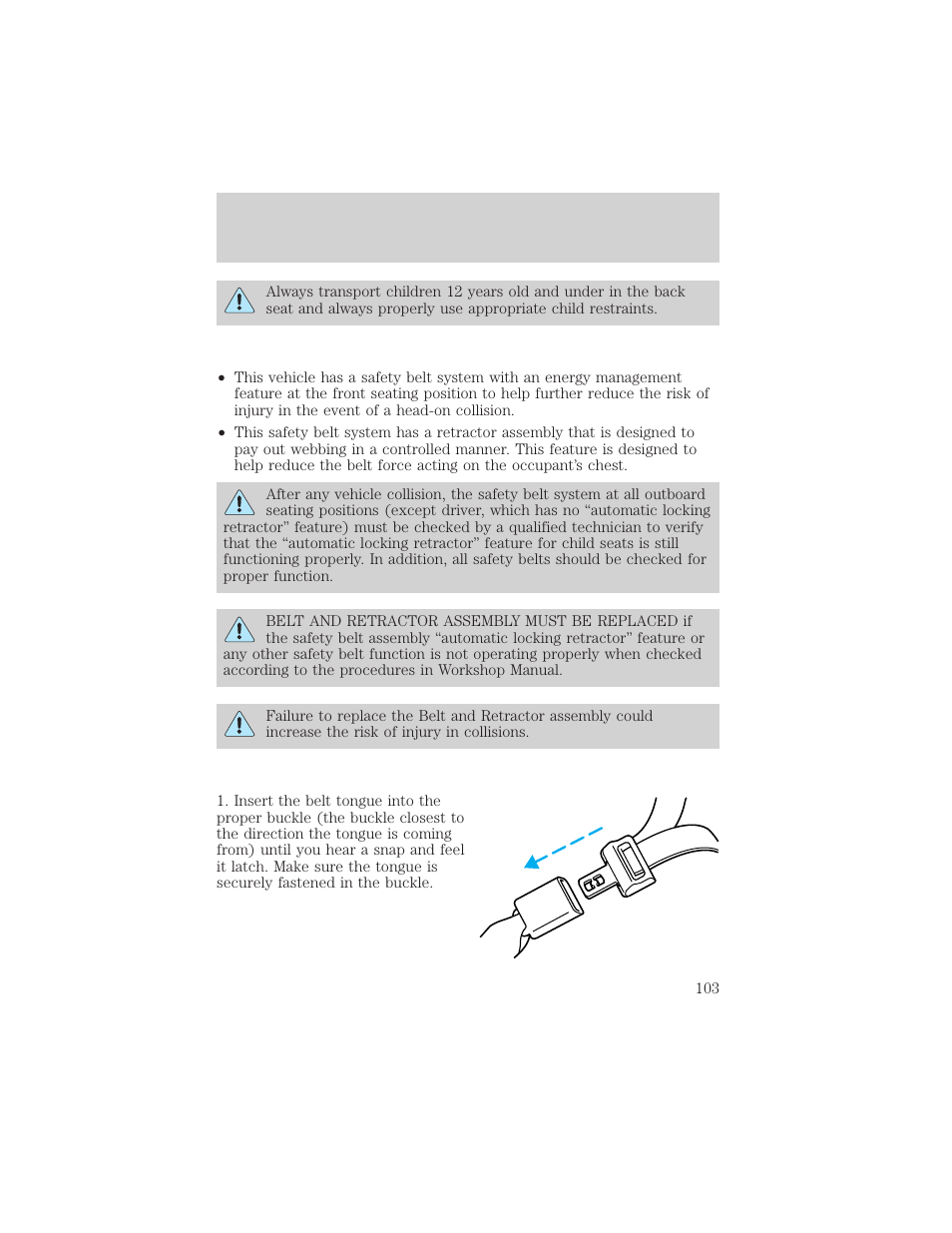 Seating and safety restraints | FORD 2001 Explorer Sport Trac User Manual | Page 103 / 264