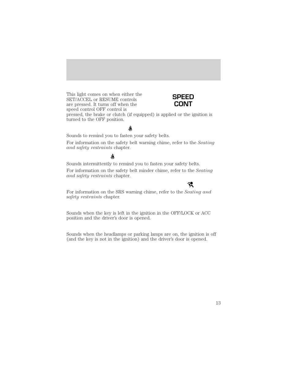 Speed cont, Instrumentation | FORD 2001 Explorer Sport Trac User Manual | Page 13 / 264