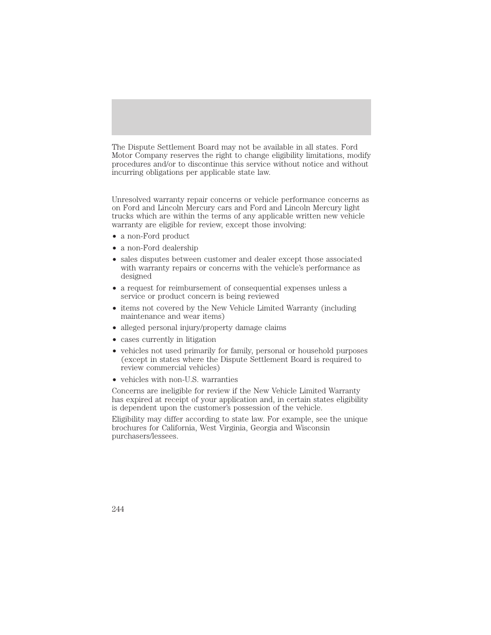 Customer assistance | FORD 2001 Explorer Sport Trac User Manual | Page 244 / 264