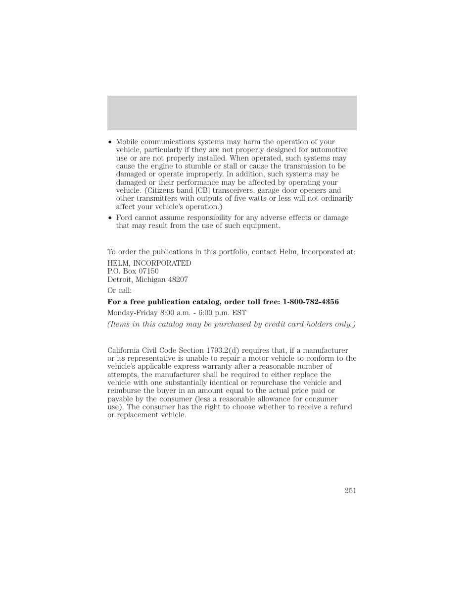 Customer assistance | FORD 2001 Explorer Sport Trac User Manual | Page 251 / 264