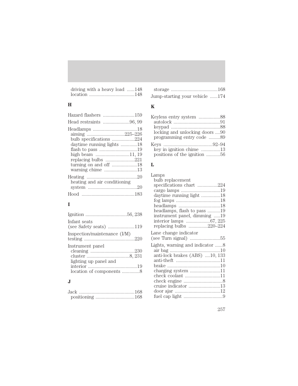 Index | FORD 2001 Explorer Sport Trac User Manual | Page 257 / 264