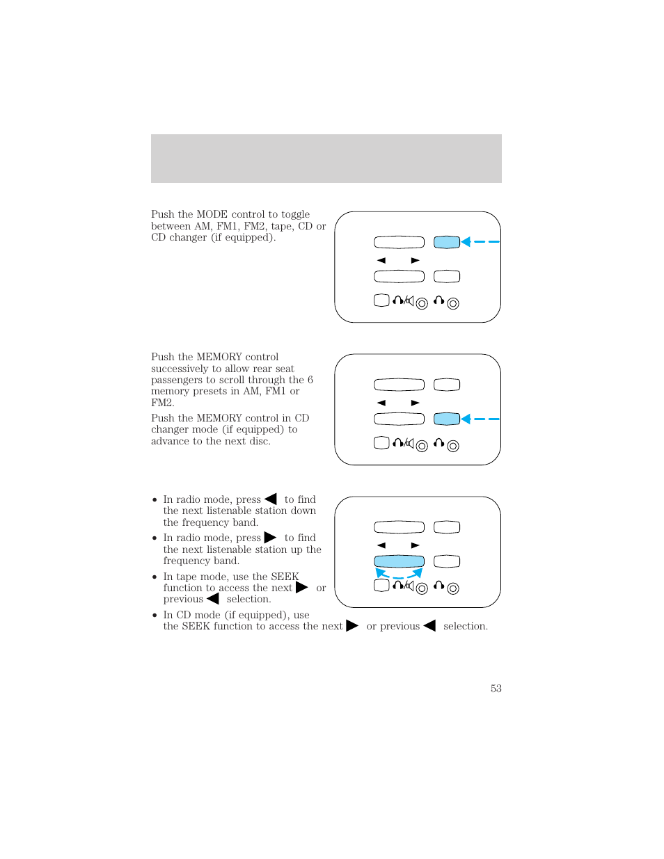 Controls and features | FORD 2001 Explorer Sport Trac User Manual | Page 53 / 264