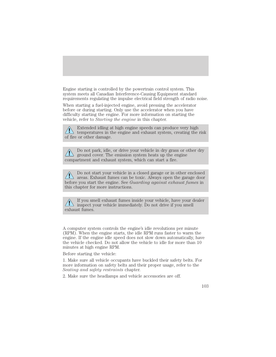 Starting | FORD 2001 F-150 v.1 User Manual | Page 103 / 224