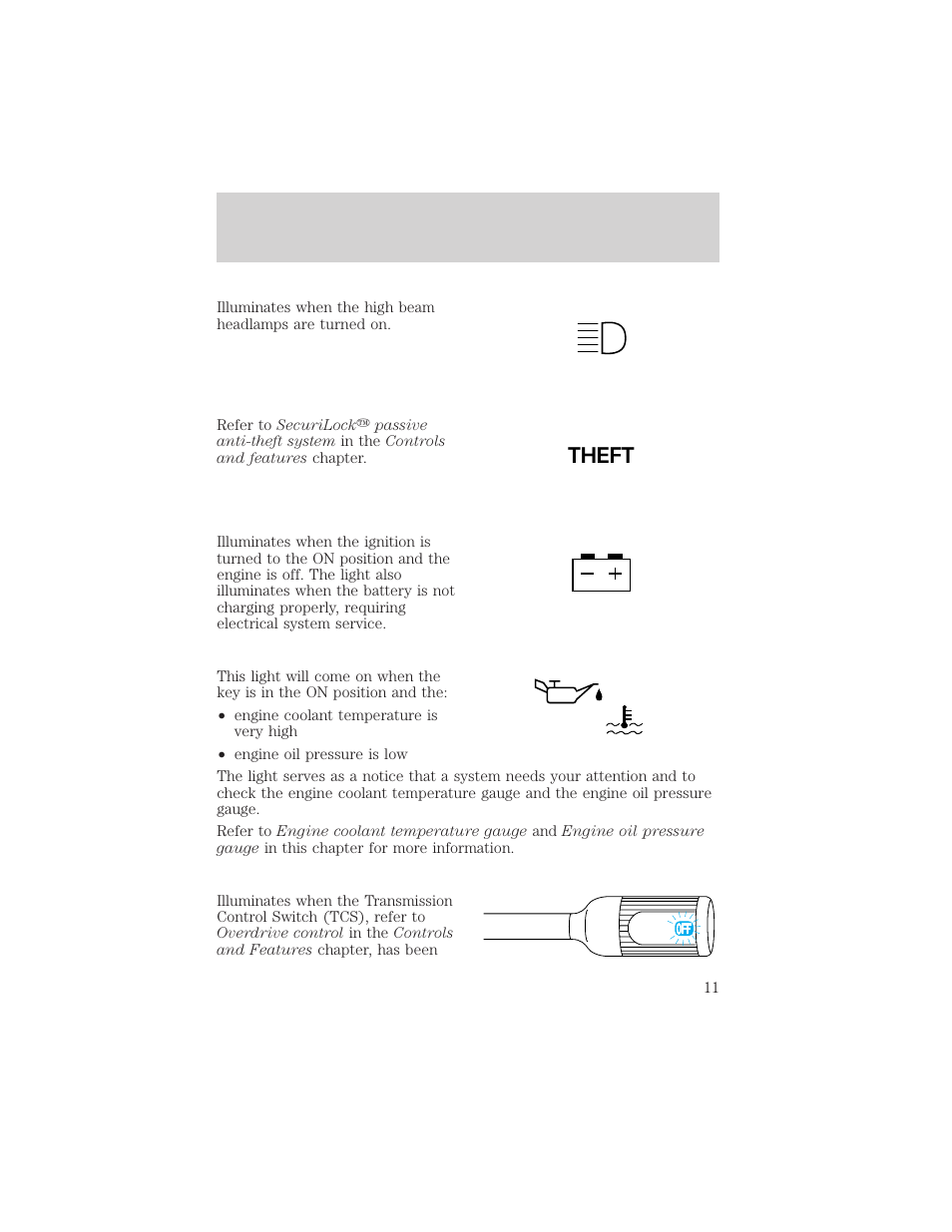 Theft, Instrumentation | FORD 2001 F-150 v.1 User Manual | Page 11 / 224