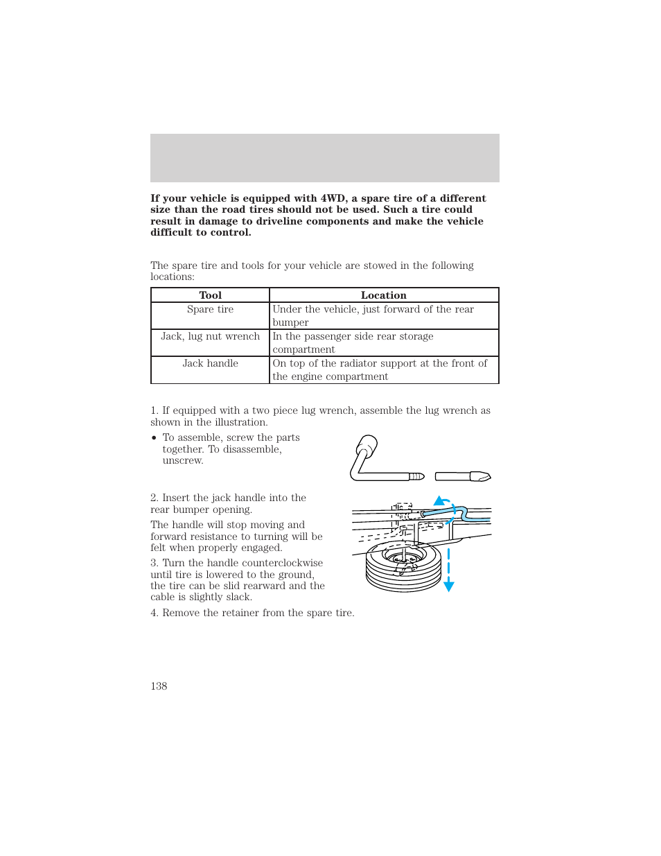 Roadside emergencies | FORD 2001 F-150 v.1 User Manual | Page 138 / 224