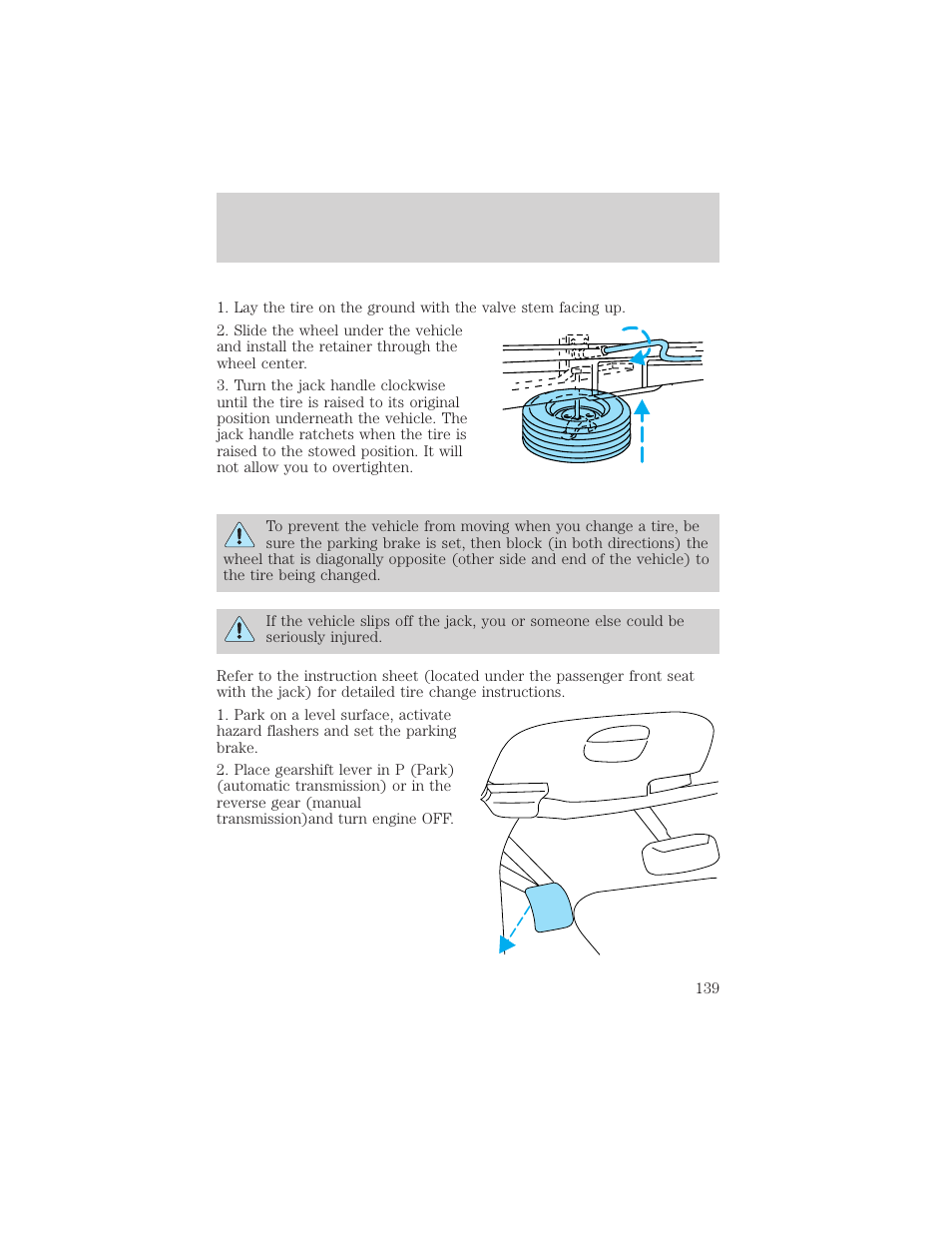 Roadside emergencies | FORD 2001 F-150 v.1 User Manual | Page 139 / 224