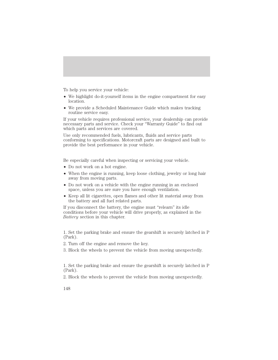 Maintenance and care | FORD 2001 F-150 v.1 User Manual | Page 148 / 224