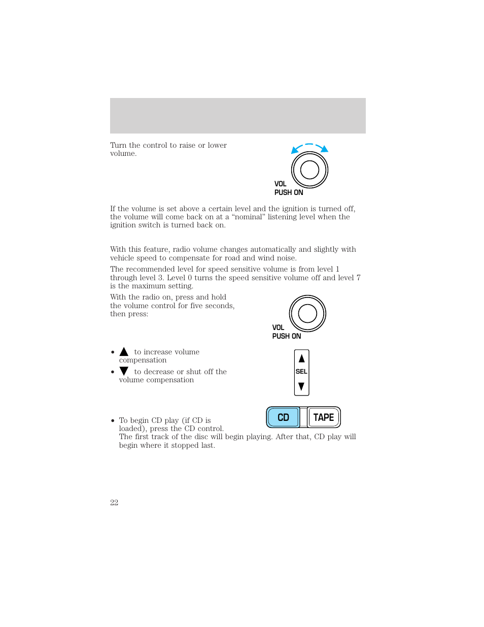 Controls and features, Cd tape | FORD 2001 F-150 v.1 User Manual | Page 22 / 224