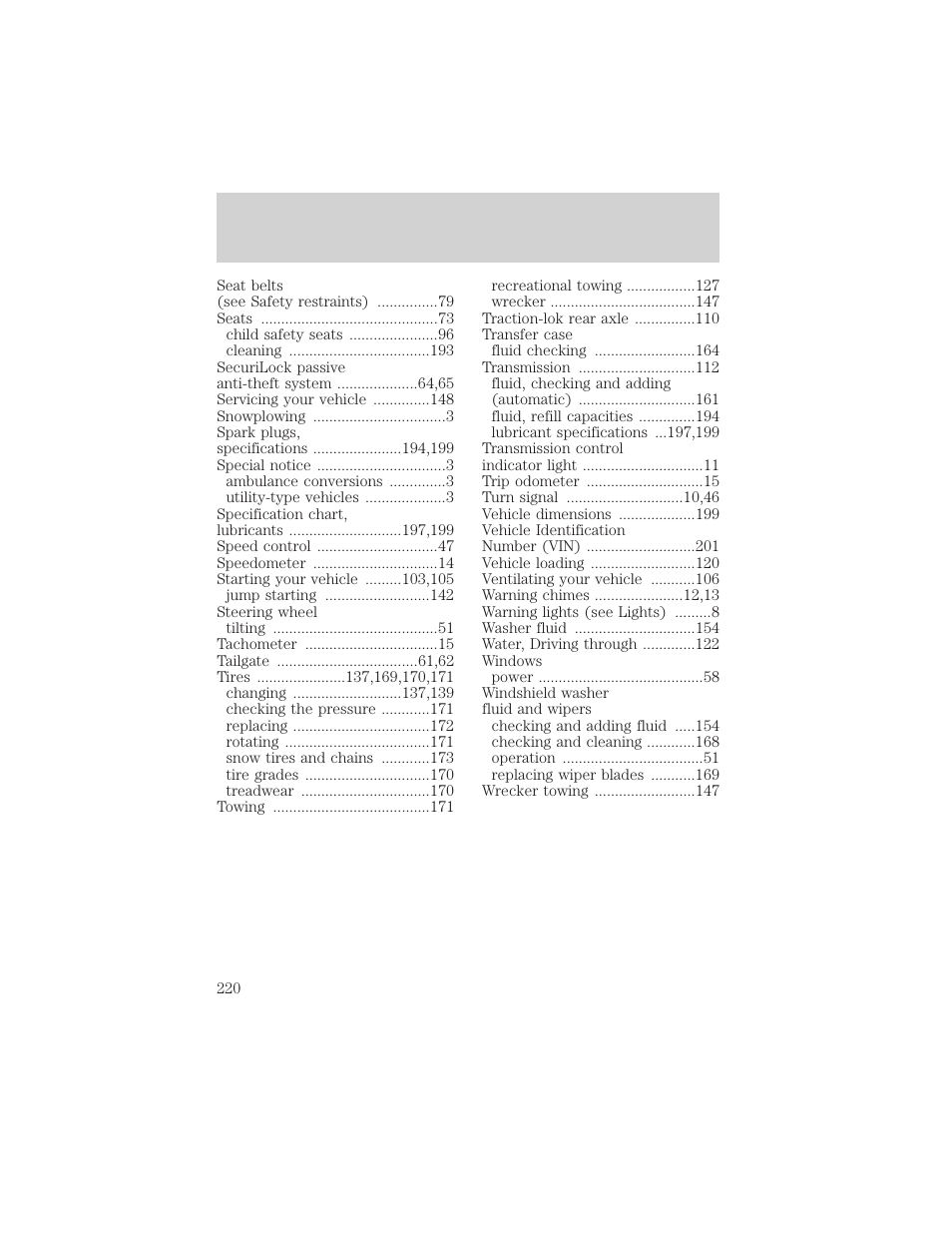 Index | FORD 2001 F-150 v.1 User Manual | Page 220 / 224