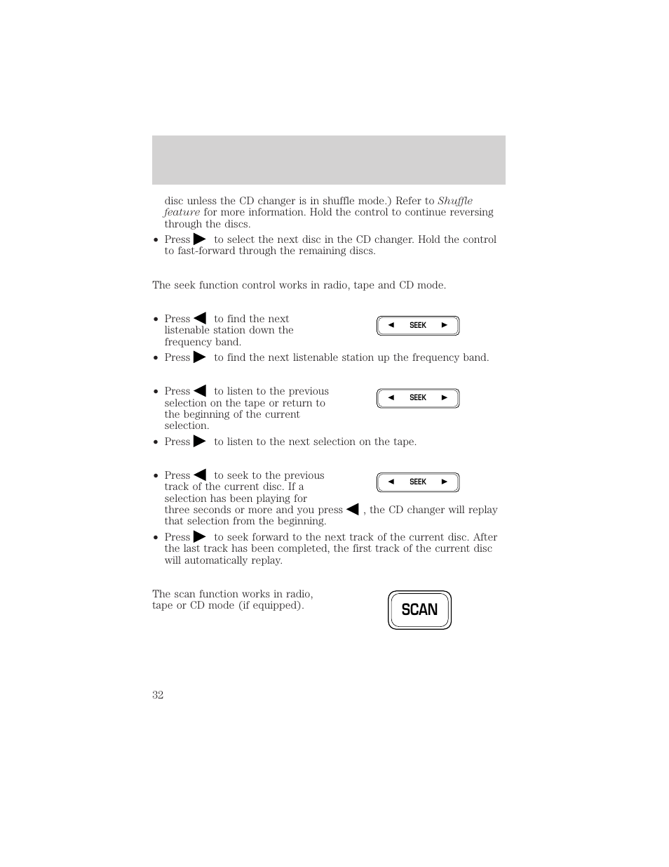 Scan, Controls and features | FORD 2001 F-150 v.1 User Manual | Page 32 / 224