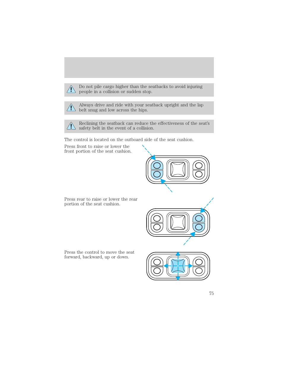 Seating and safety restraints | FORD 2001 F-150 v.1 User Manual | Page 75 / 224