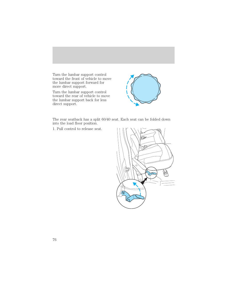 Seating and safety restraints | FORD 2001 F-150 v.1 User Manual | Page 76 / 224