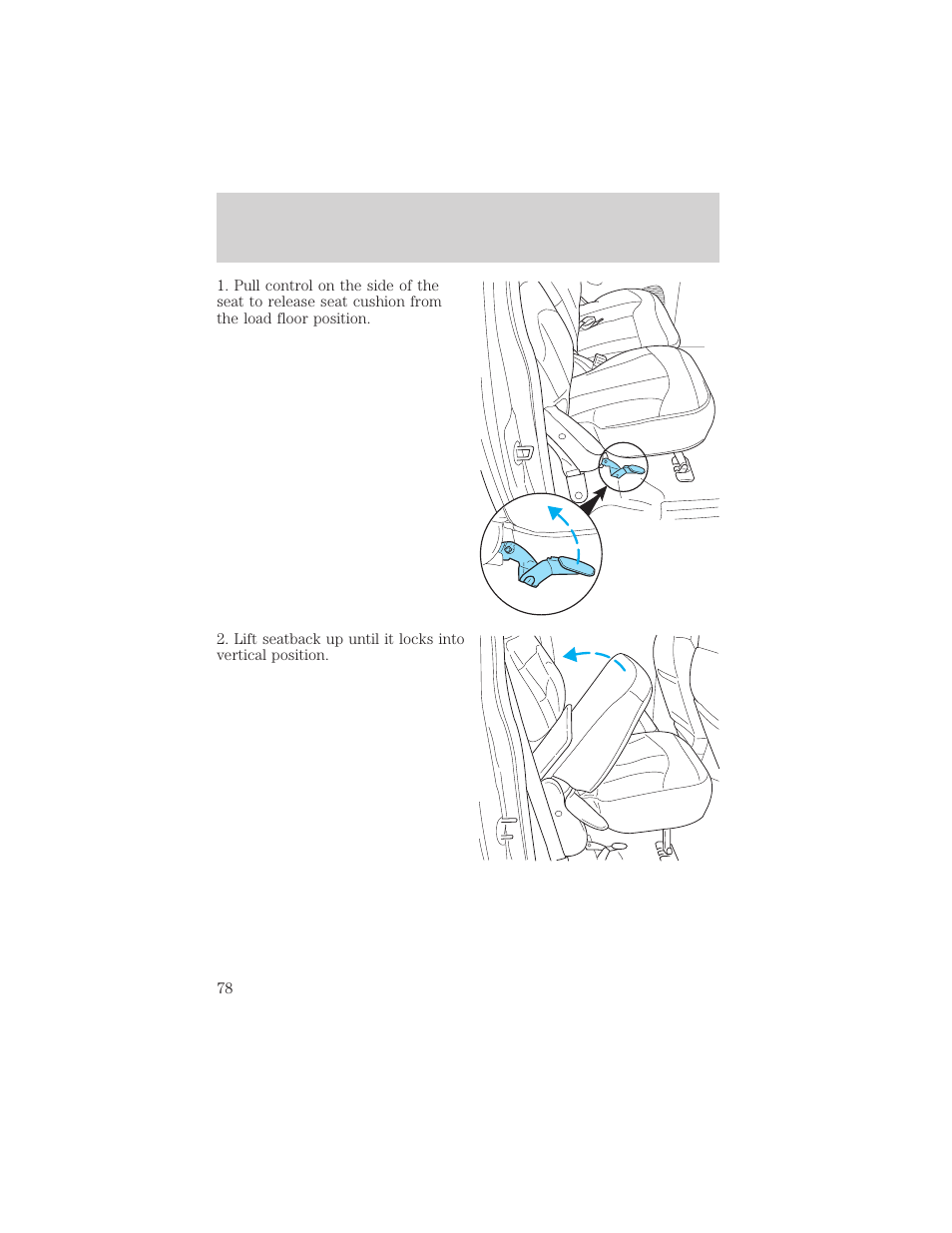 Seating and safety restraints | FORD 2001 F-150 v.1 User Manual | Page 78 / 224