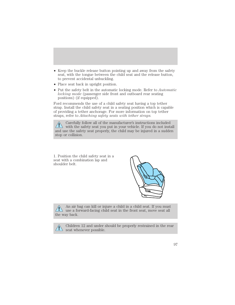 Seating and safety restraints | FORD 2001 F-150 v.1 User Manual | Page 97 / 224