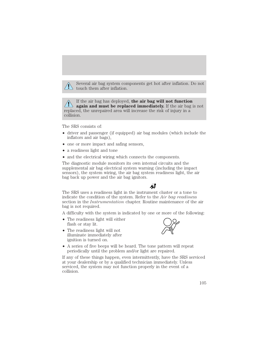 Seating and safety restraints | FORD 2001 F-550 v.1 User Manual | Page 105 / 272