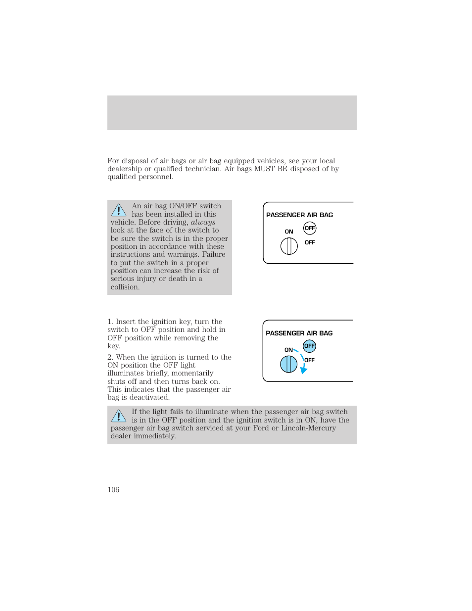 Seating and safety restraints | FORD 2001 F-550 v.1 User Manual | Page 106 / 272