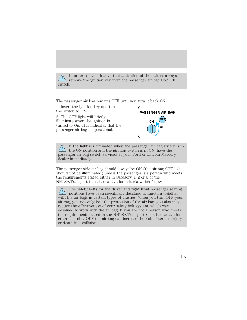 Seating and safety restraints | FORD 2001 F-550 v.1 User Manual | Page 107 / 272