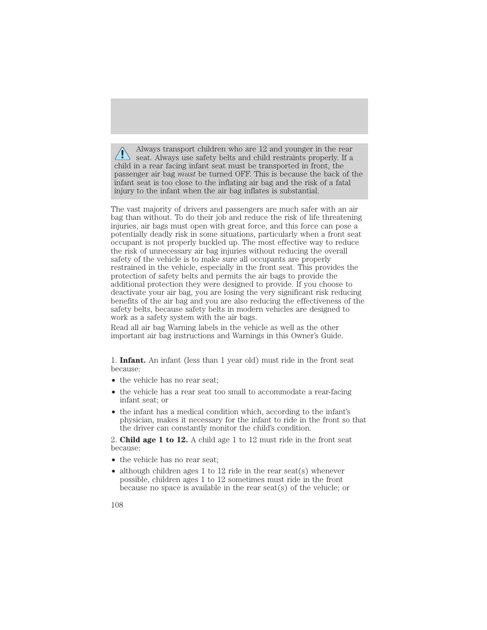 Seating and safety restraints | FORD 2001 F-550 v.1 User Manual | Page 108 / 272