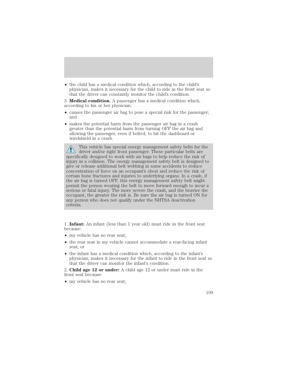 Seating and safety restraints | FORD 2001 F-550 v.1 User Manual | Page 109 / 272