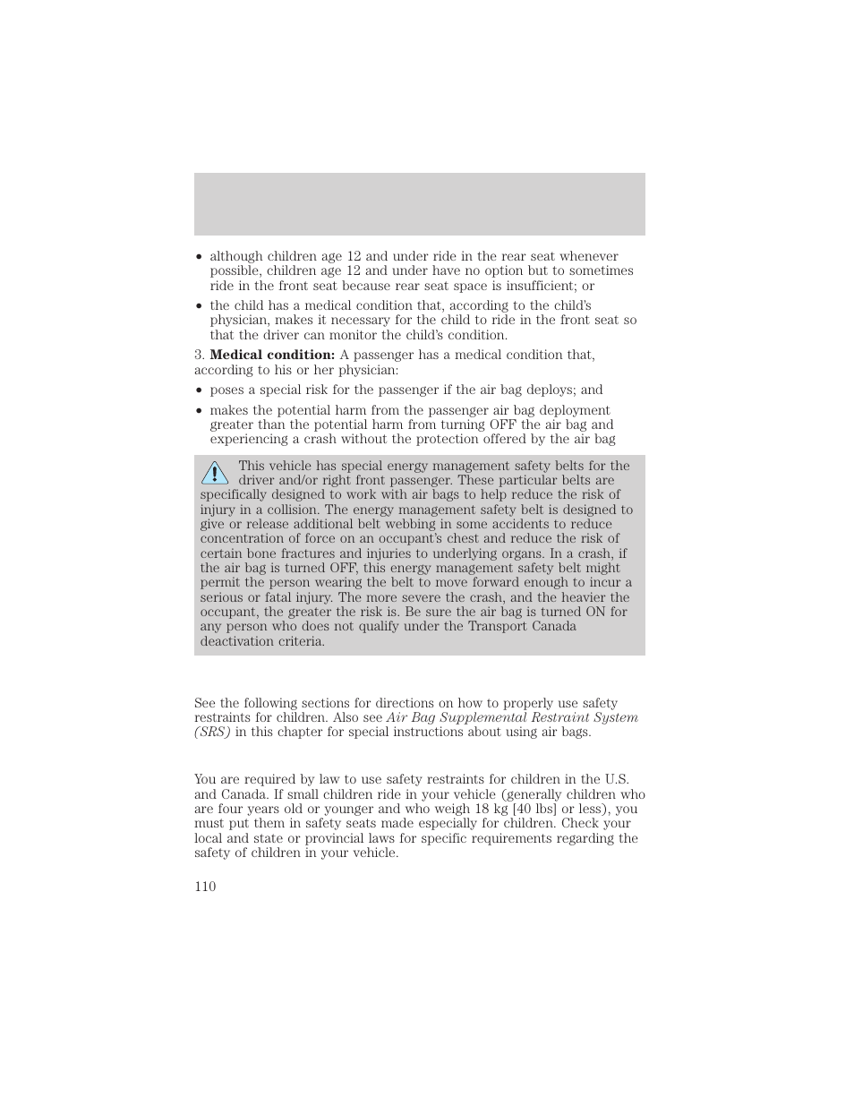 Seating and safety restraints | FORD 2001 F-550 v.1 User Manual | Page 110 / 272
