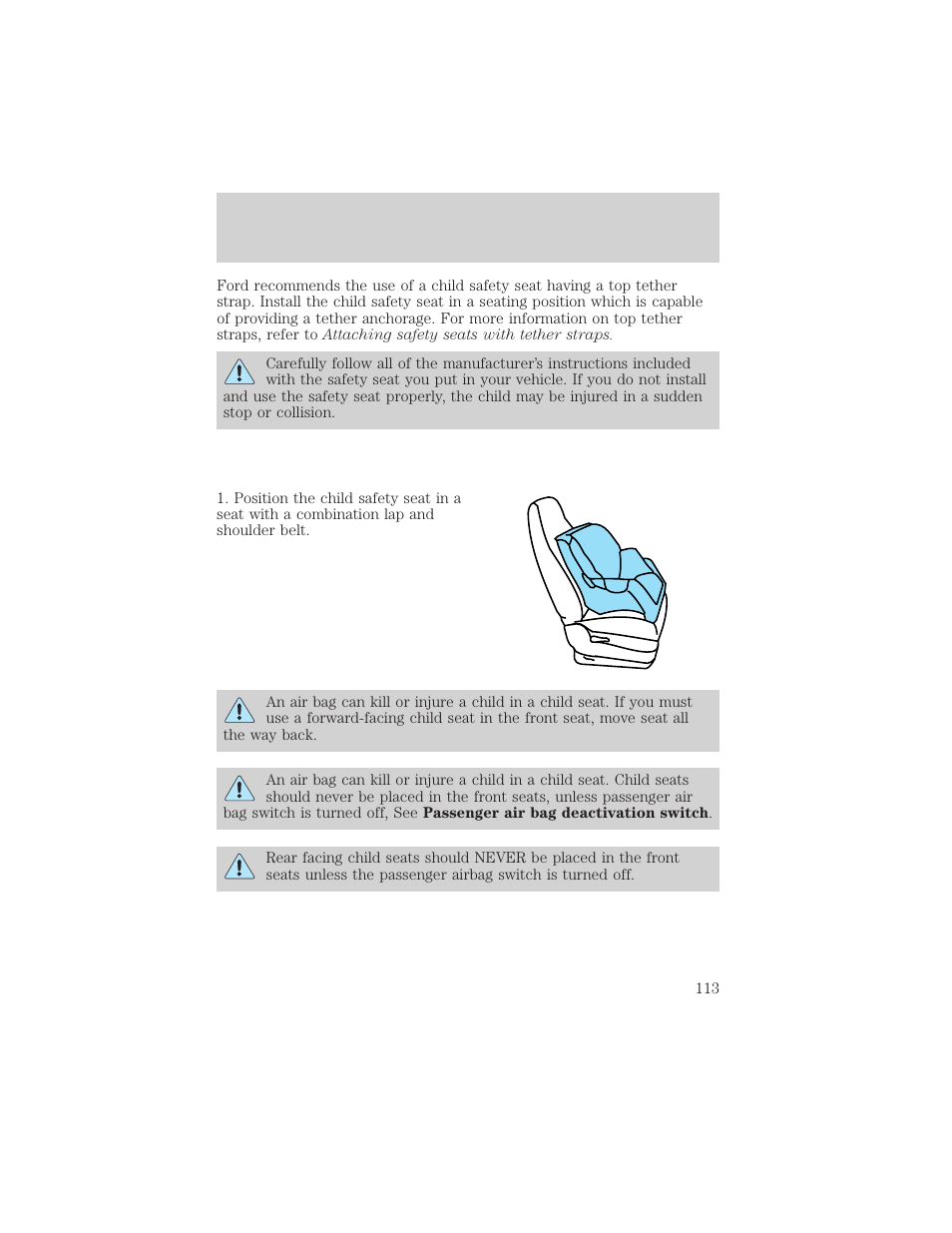 Seating and safety restraints | FORD 2001 F-550 v.1 User Manual | Page 113 / 272