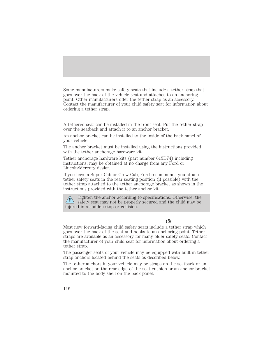 Seating and safety restraints | FORD 2001 F-550 v.1 User Manual | Page 116 / 272